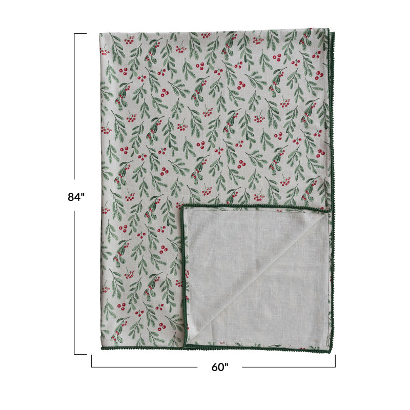 Mistletoe Cotton Tablecloth with Pom Pom Trim