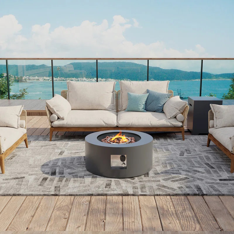 Table de foyer d'extérieur au propane en fer H 16,1 po x l 27,8 po avec couvercle
