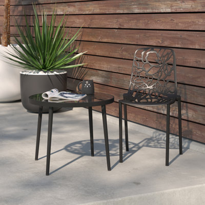 Chaise de patio en aluminium - Chaise d'appoint moderne d'intérieur / extérieur avec dossier floral résistant aux intempéries