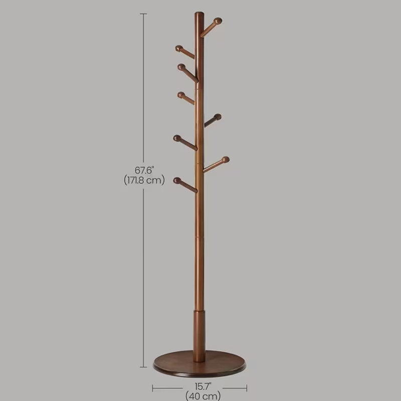 7 Hooks Solid Wood Coat Rack | Free Standing Hall Coat Tree With 3 Height Options, For Coats
