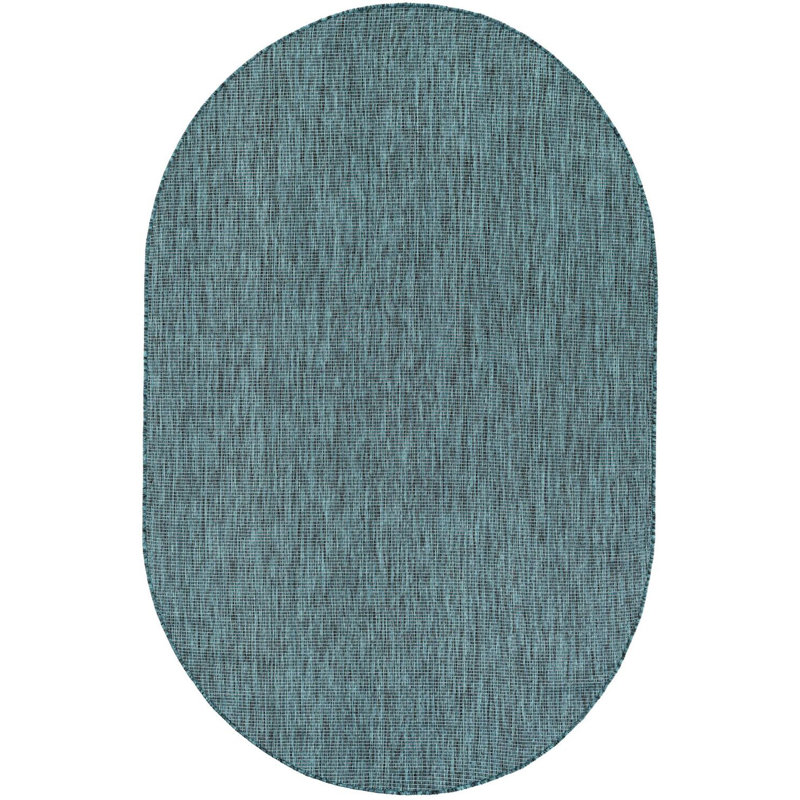 Tapis intérieur / extérieur turquoise Santina, Ovale 5 pi 3 po x 8 pi