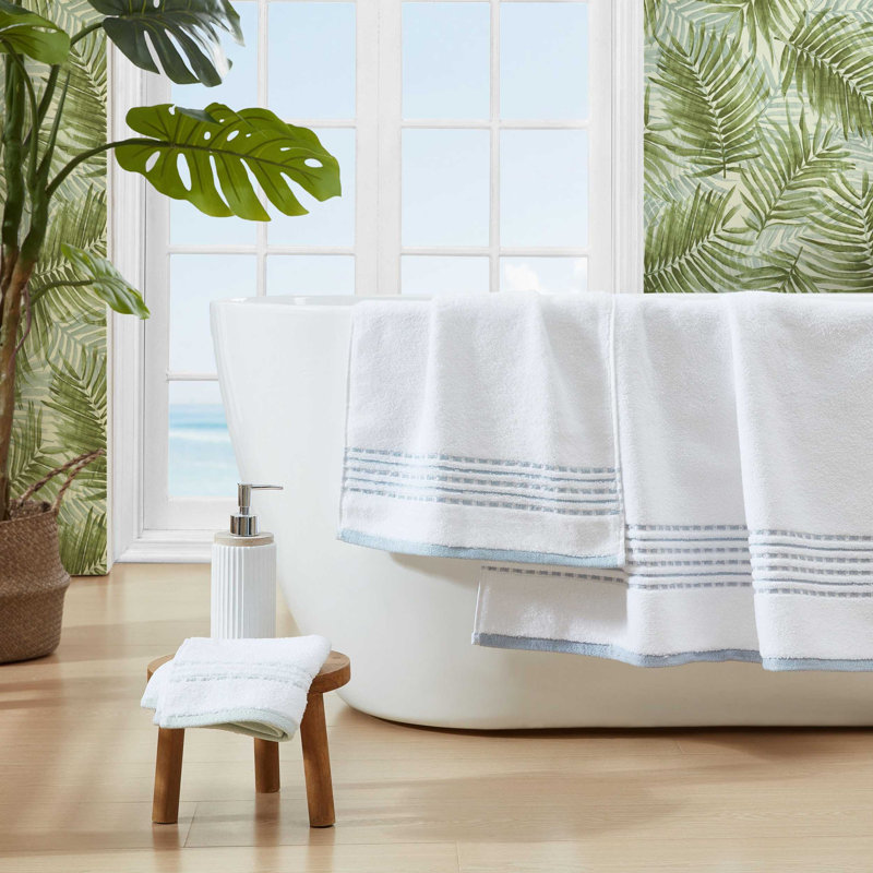 Cliff Side Cotton 3 Piece Towel Set, White/Blue