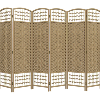 Room Divider 6 Panel, Folding Privacy Screen 5.6', Wave Fiber Freestanding Partition, Natural Wood Soothing For Bedroom, Living Room, Office 5.6' , Screen, Motivating Home