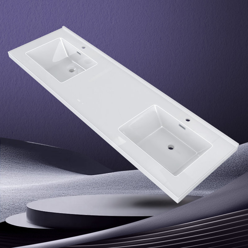 72" Double Bathroom Vanity Top with Solid Surface Sink Basin Drop In White Countertop