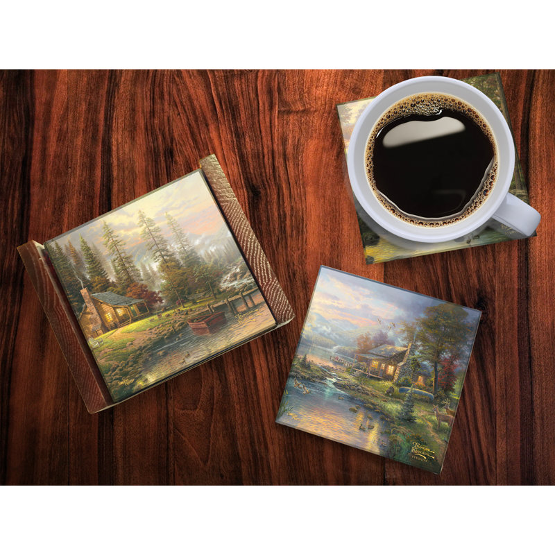 (Symboles) Ensemble de sous-verres en verre Starfire, Thomas Kinkade / Scènes de montagne