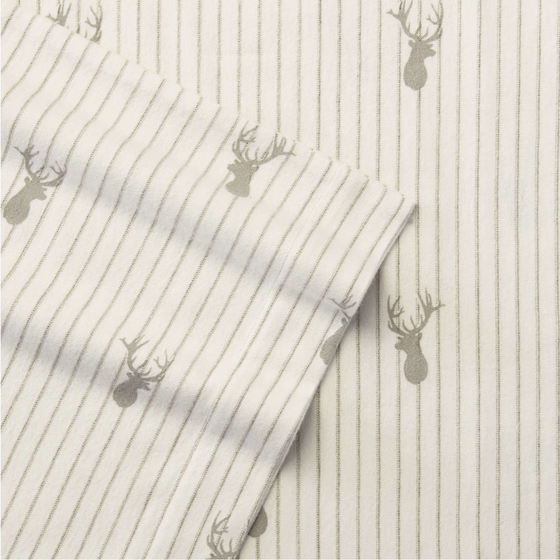 Gray Deer Lodge Queen Cotton Flannel Sheet Set