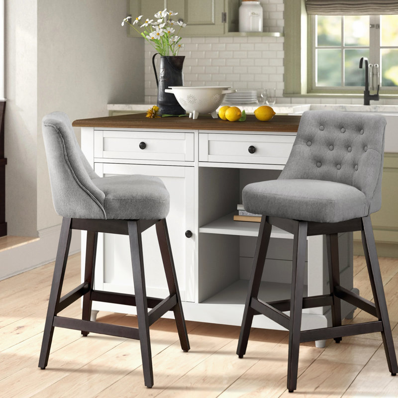  Swivel White Faux Leather 25.5'' Counter Stool with Solid Wood Frame, White, Counter Stool (25.9" Seat Height)