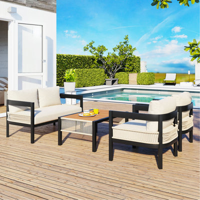 Ensemble de canapé d'extérieur en fer multi-personnes avec table, décoration en rotin, imperméable, antirouille, adapté au jardin, à la pelouse