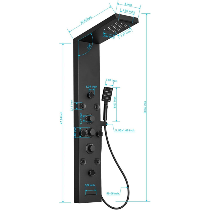 VIBRANTBATH Shower Panel shower system with Adjustable Shower Head, Matte Black