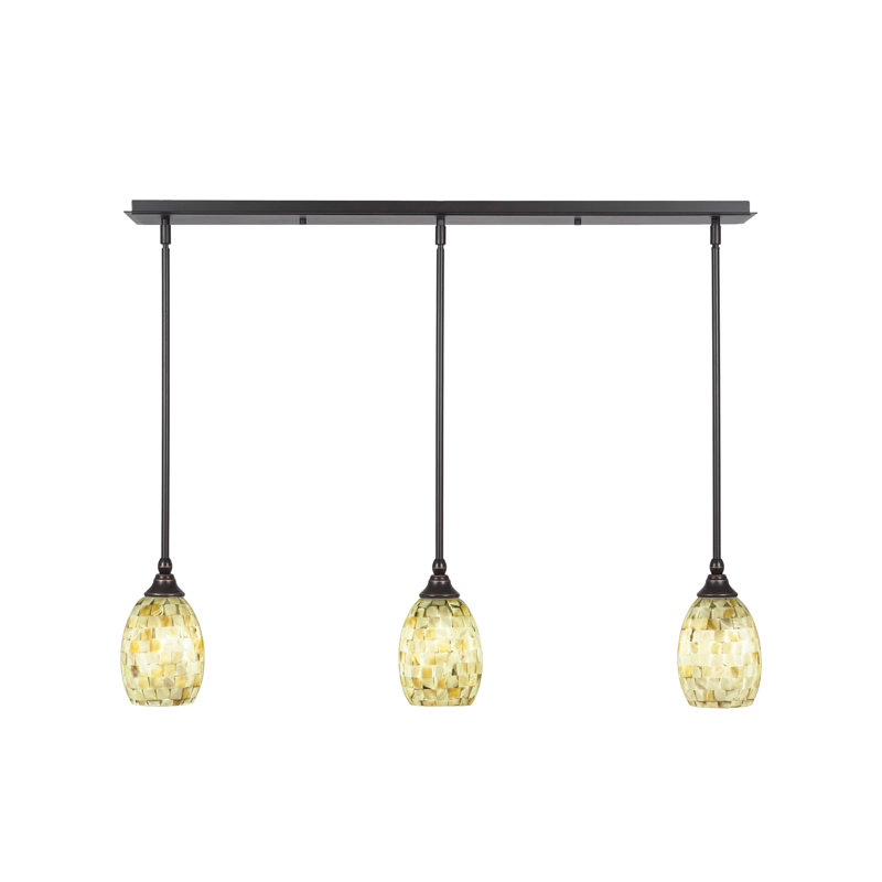 Luminaire suspendu linéaire à 3 lumières suspendu au fini granit foncé avec verre de coquillage ivoire de 5 po