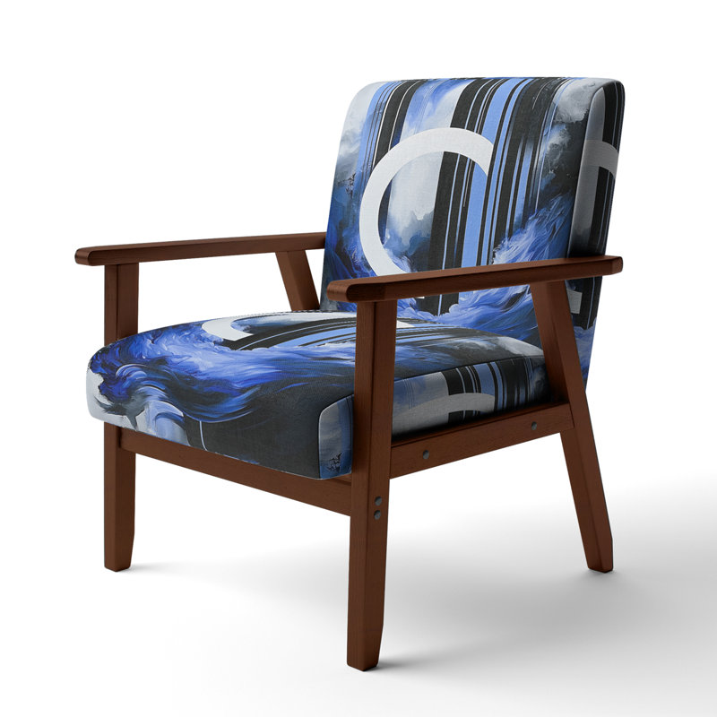 Upholstered Accent Chair, Modern Jitsuo Armchair - Jitsuo, Blue/Black Polyester, Brown Square Arms