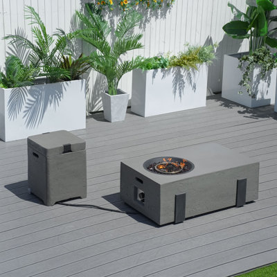 Table de foyer d'extérieur au propane avec couvercle en oxyde de magnésium H 14,57 po x l 42,13 po