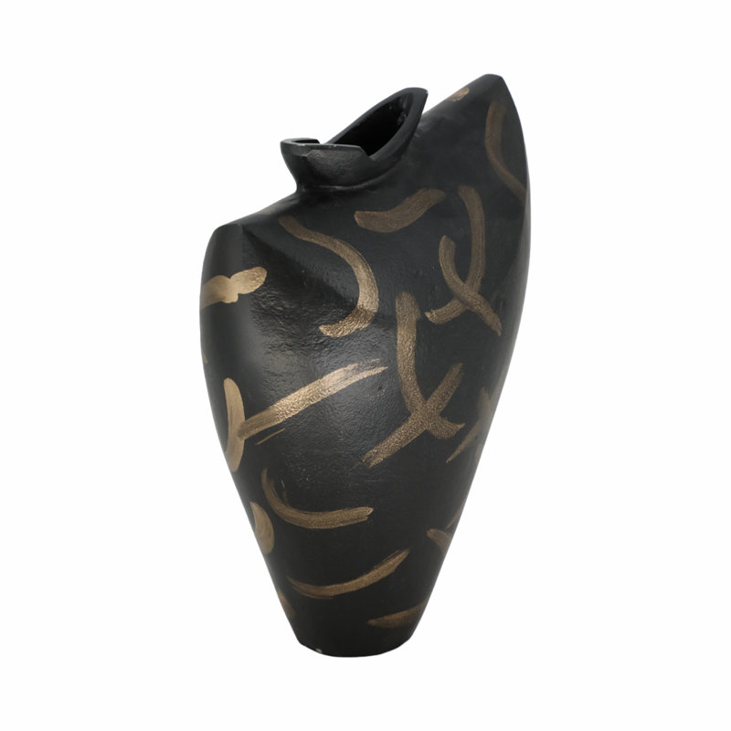 11" Ponce Tribal Black & Gold Vase