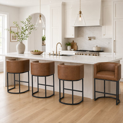 Upholstered Counter Height Stool with Metal Frame
