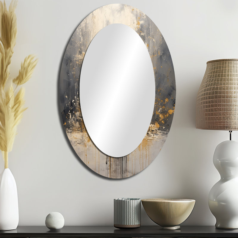 Zen Meditation Position II - Grand miroir mural ovale sur métal, 36 po x 24 po