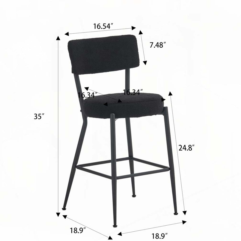 Tabouret de bar Teddy, Noir, Noir