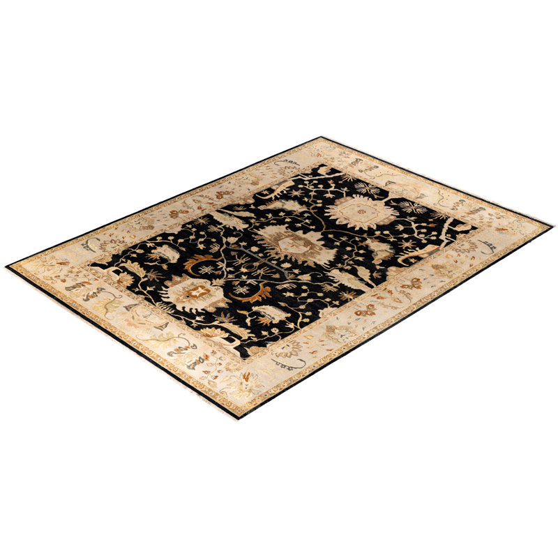 Tapis unique fait à la main Ceja - noir, 9 pi 1 po x 12 pi 2 po