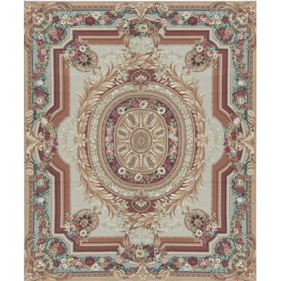 Hand-Knotted High-Quality Red and Green Area Rug