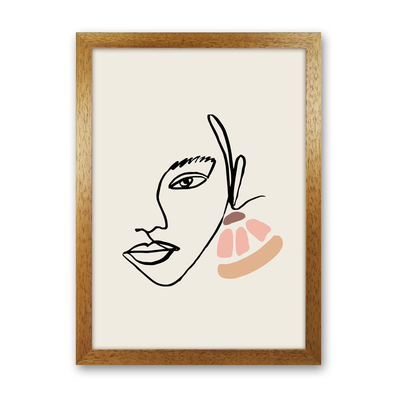 Boho Face With Earrings Sketch 1 by Planeta444 - Print, Brown Framed, 88cm H x 64cm W x 3cm D
