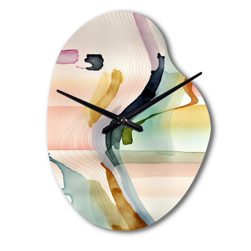 Multi-Color Abstract Waves III - Minimalism Irregular Shape Metal Wall Clock, Modern Asymmetrical Wall Clock Print, Large