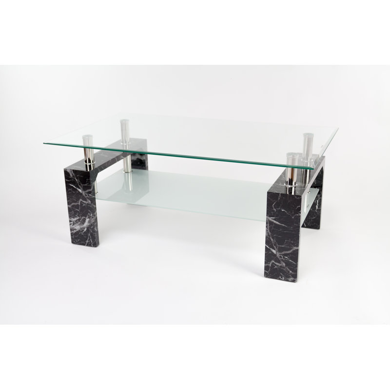 Sharlyn Four Leg Coffee Table, Clear, Black marble