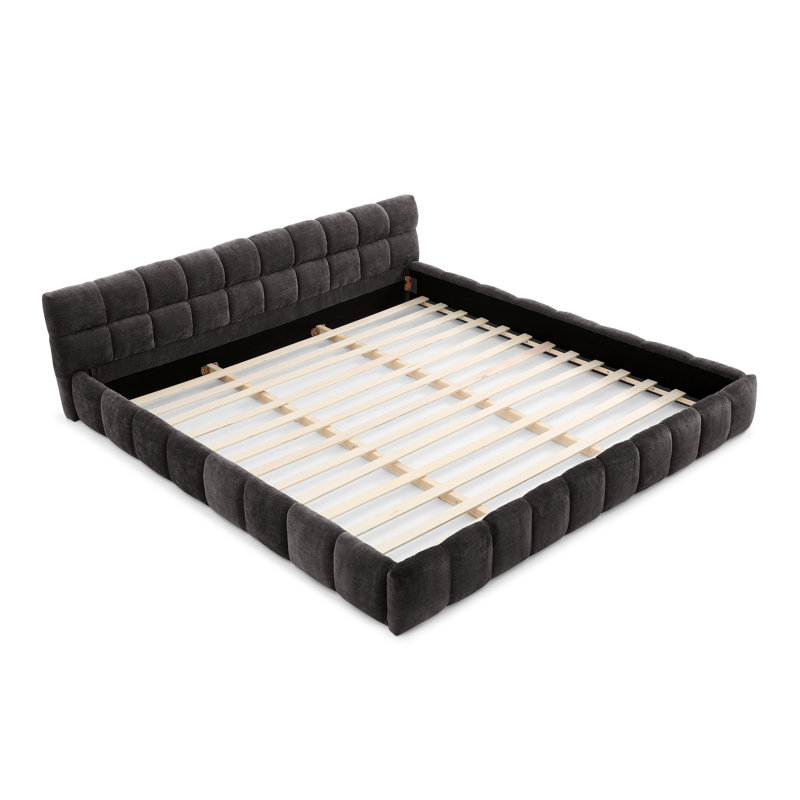 Upholstered Bed Frame with Thick Fabric Chenille Fabric Grounded Platform Bed with Headboard and Solid Frame No Box Spring Needed