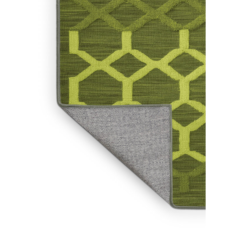 Machine Washable Trellis Green Area Rug, Round 4'