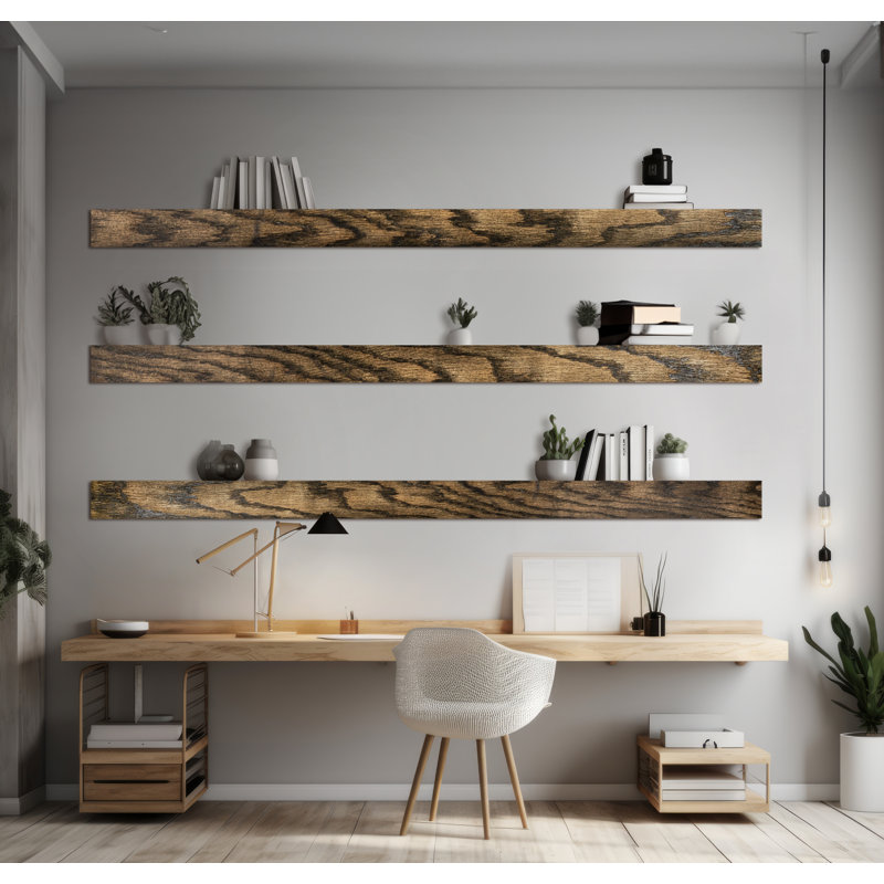3 tablettes flottantes en bois de chêne massif, H 5 po x l 72 po x P 5 po, Noir anthracite