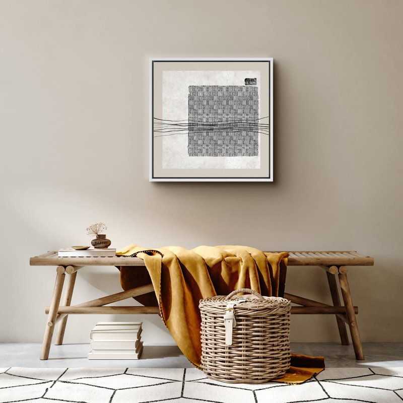 Géométrique, gris, blanc, pastel, carrés, formes abstraites, art moderne, calme minimaliste / zen encadré sur toile, Blanc