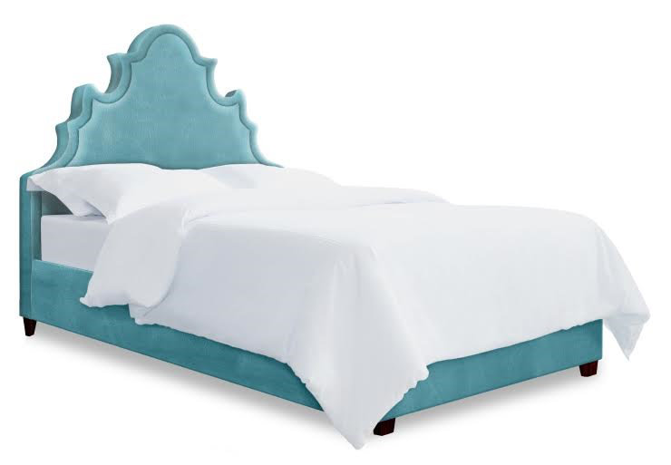 Lit plateforme tapissier Vogel, Double, Turquoise
