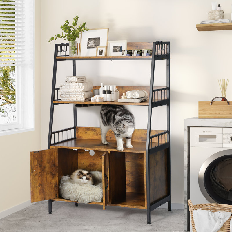 Tucker Murphy Pet™ Rustic Litter Box Enclosure With Shelves, Rustic Brown/Black