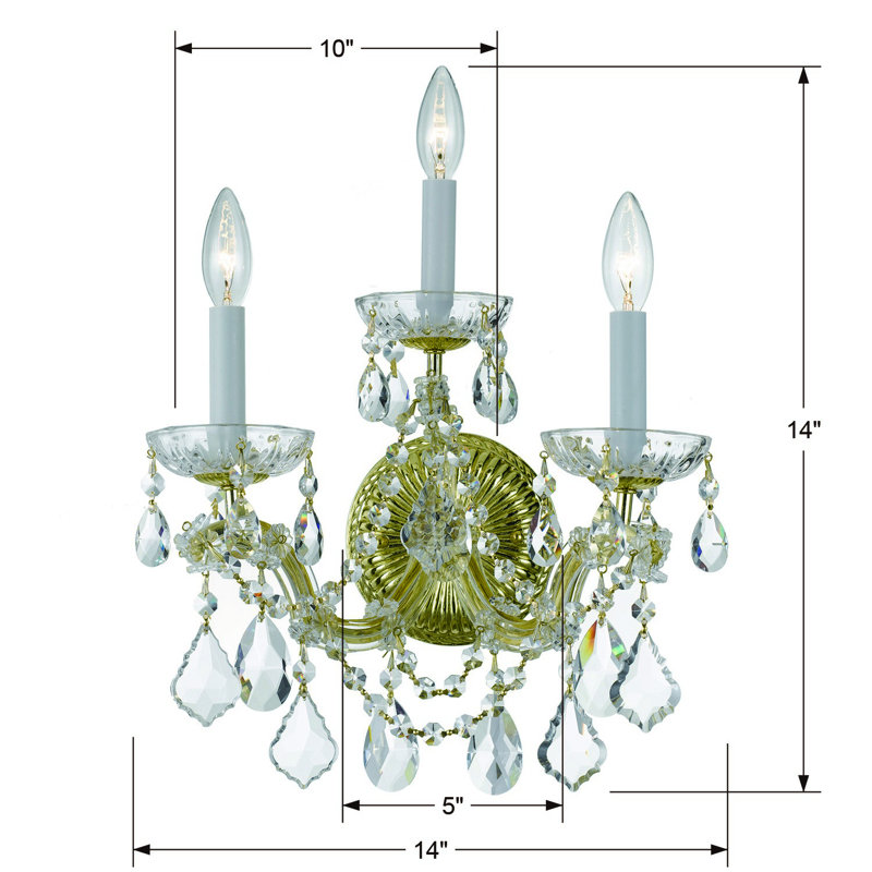 Weekes 3 - Light Candle Wall Light, Clear Majestic Wood Polished, Gold