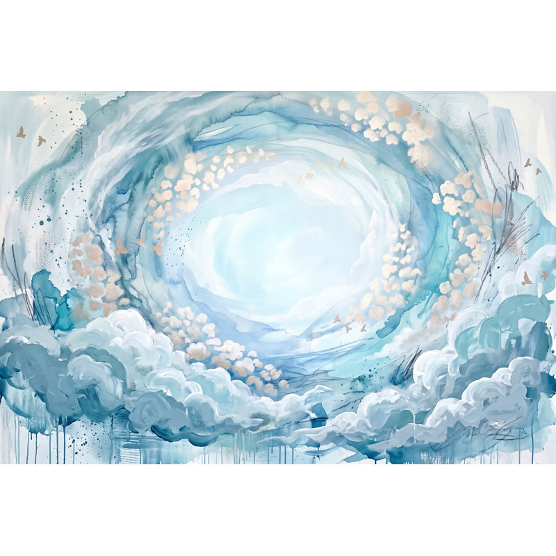 Abstrait aquarelle tourbillon aquarelle tourbillon de ciel bleu vortex mural, 120 po x 96 po, Peler et coller