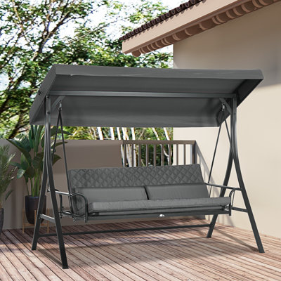 Balancelle de patio pour 3 personnes, convertible à plat, balançoire de véranda avec auvent réglable, coussins amovibles, coussins, pour le jardin, la piscine, la cour arrière
