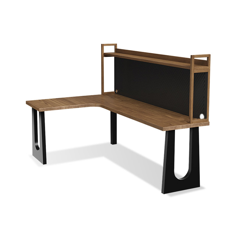 Bureau noyer + bois massif rectangulaire noir + fer, H 29,53 po x l 78,74 po x P 47,24 po, Retour à gauche