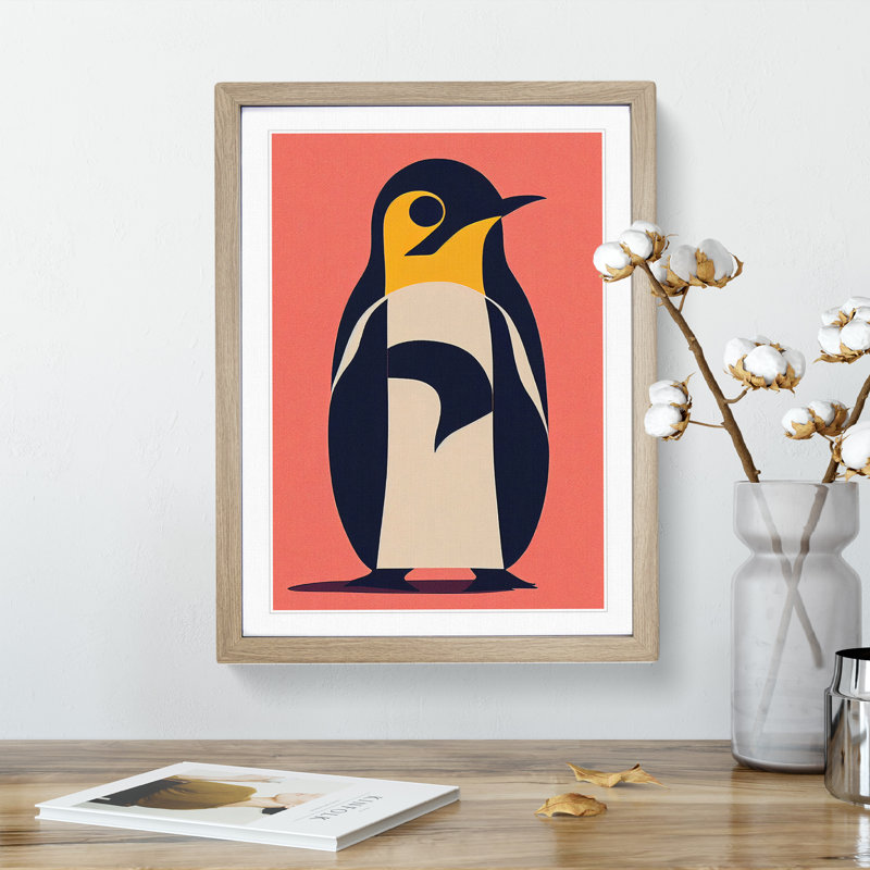 Penguin Abstract No.5 - Wall Art, No Matte, 46cm H x 34cm W, Oak Frame