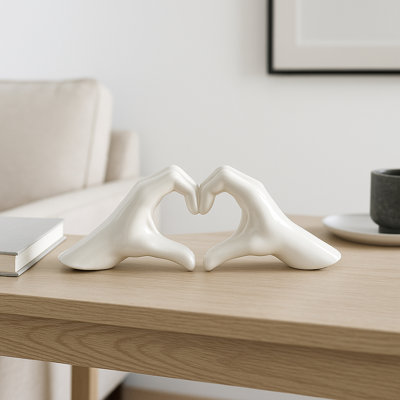 Modern Stoneware Ceramic Hand Heart Decorative Sculpture