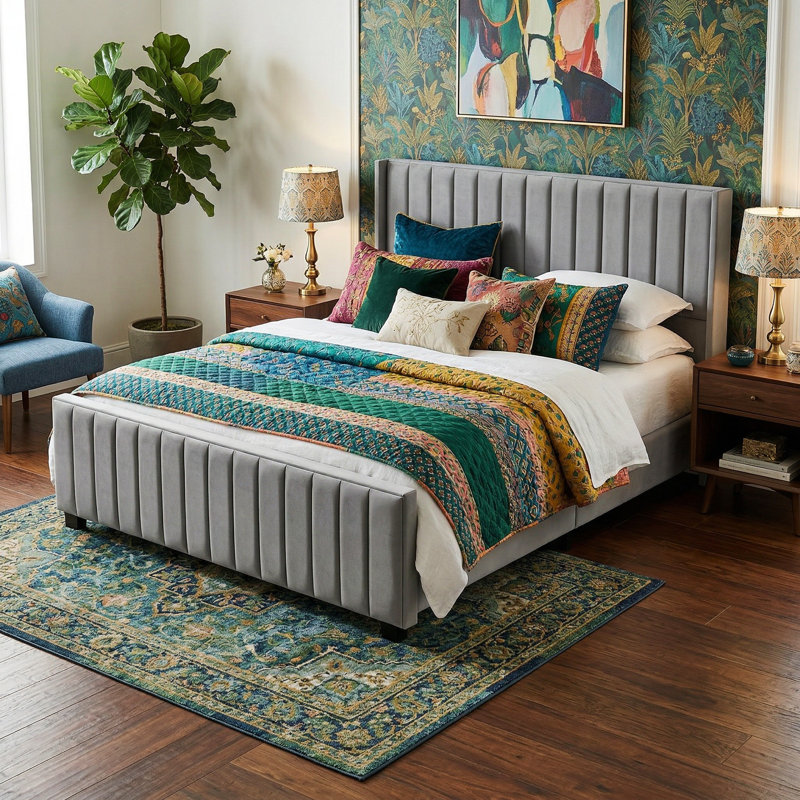 King Size Upholstered Bed With Sturdy Frame