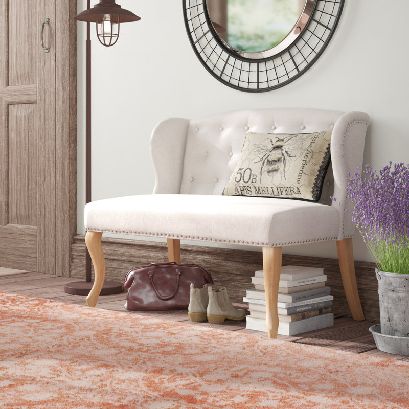 Epone Polyester Blend Upholstered Bench, Natural Plain