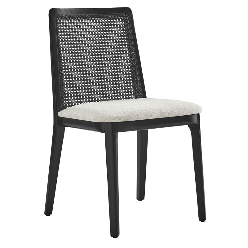 Monarch Wood And Rattan Dining Side Chair, White/Black