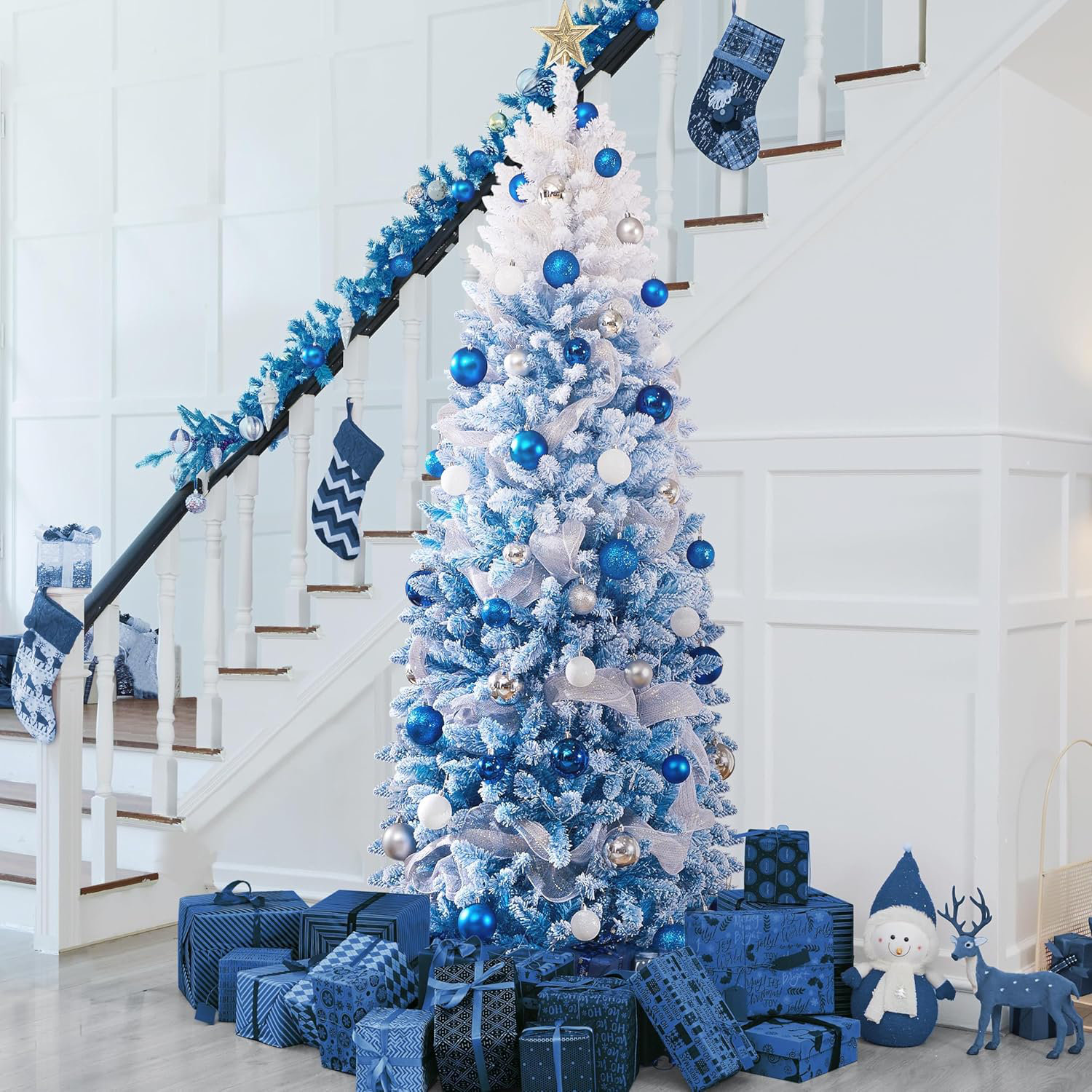 The Holiday Aisle® 7.5Ft Pre-Lit Snow Flocked Pencil Christmas Tree ...