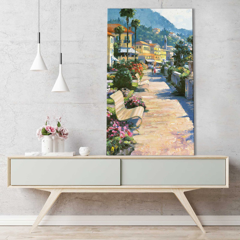 «Bellagio Promenade I» par Howard Behrens - Peinture, H 30 po x l 18 po x P 1 po, Toile tendue