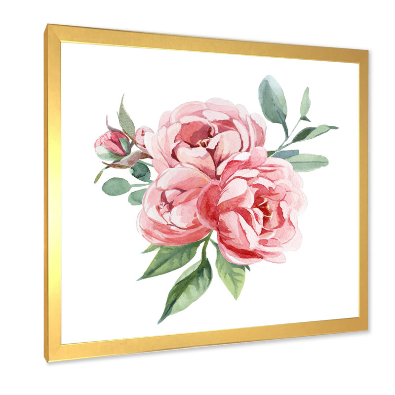 Fleurs rose clair II - activé, Impression dorée sur toile encadrée, H 30 po x l 30 po x P 1 po