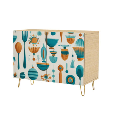 Sideboard Buffet Cabinet with Storage Vintage Inspired Modern Bold Cream with 2 Doors for Living Room and Kitchen