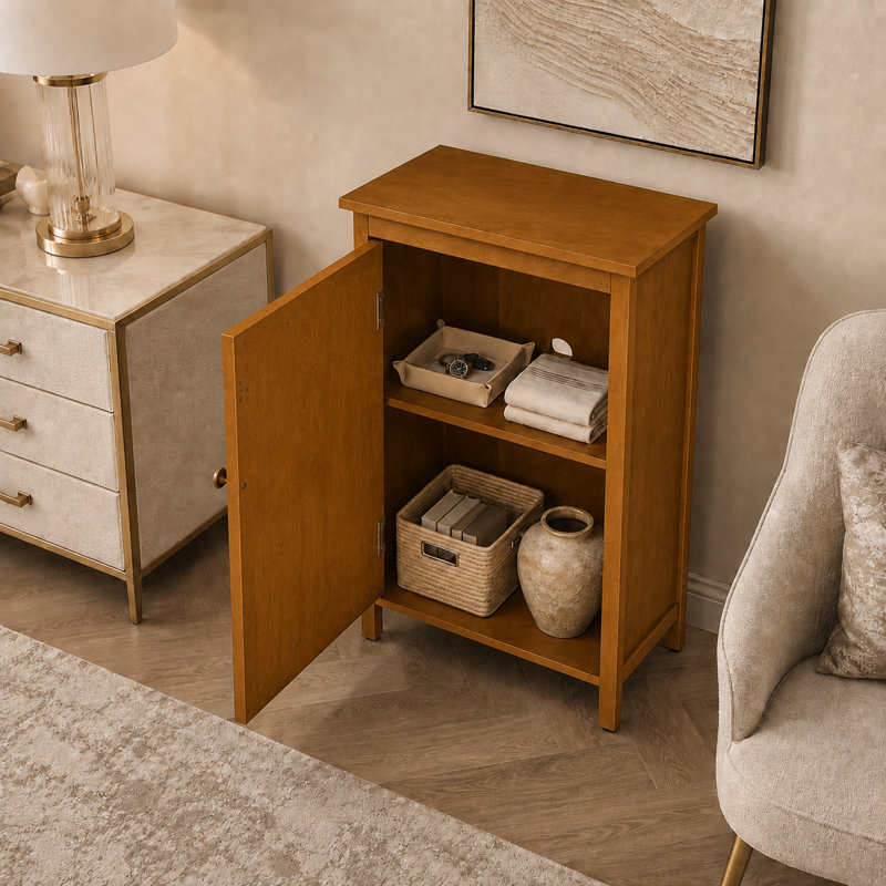 Armoire de rangement Vintage Modern, 34,2 po de hauteur + noyer