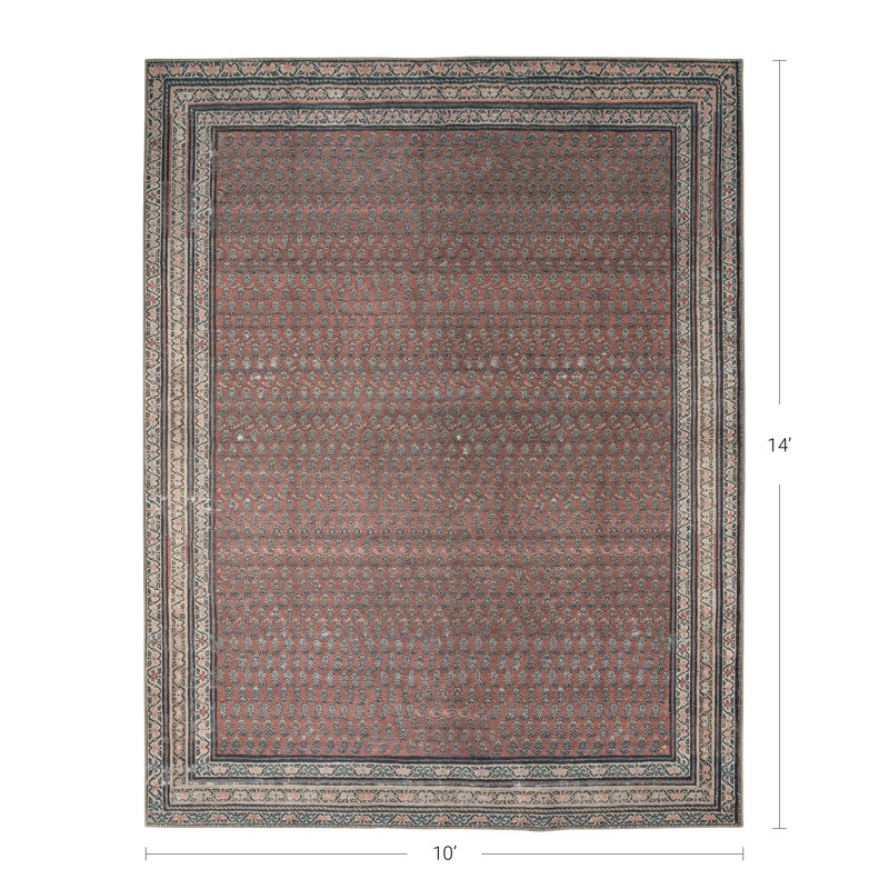 Tapis d'inspiration rétro Carlton, 10 pi x 14 pi | Style rétro, design d'inspiration héritage, design persan, palette rouille et gris anthracite, tissage plat dense