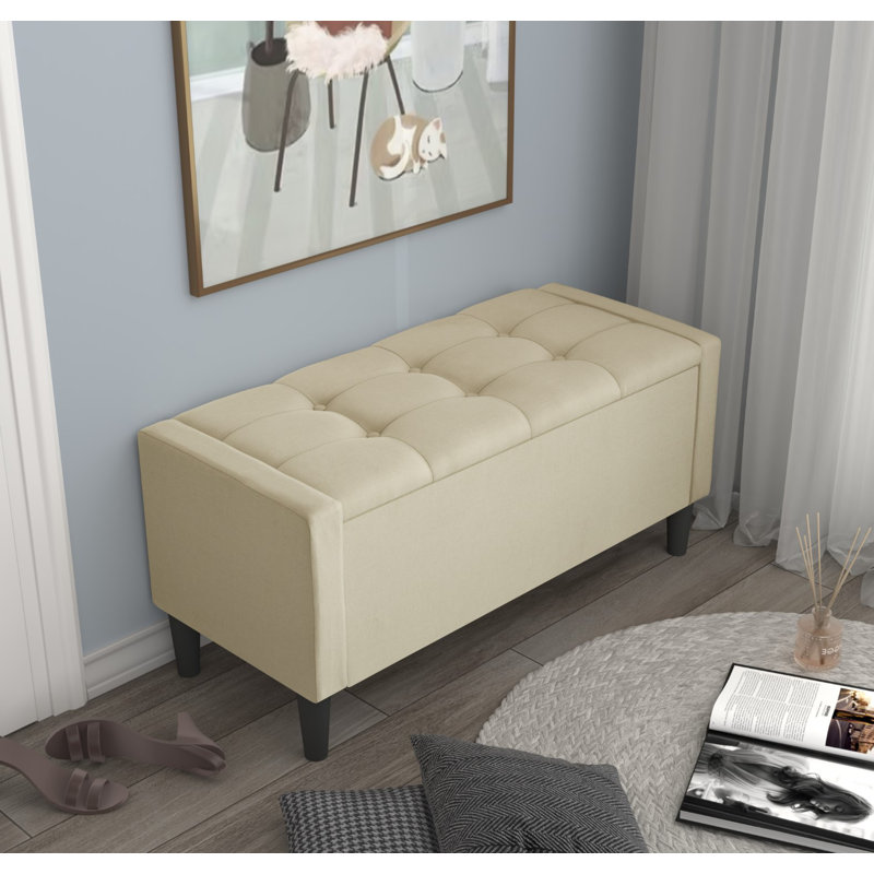 Banc de rangement rembourré Friesen, H 19,4 po x l 42 po x P 18,3 po, Beige