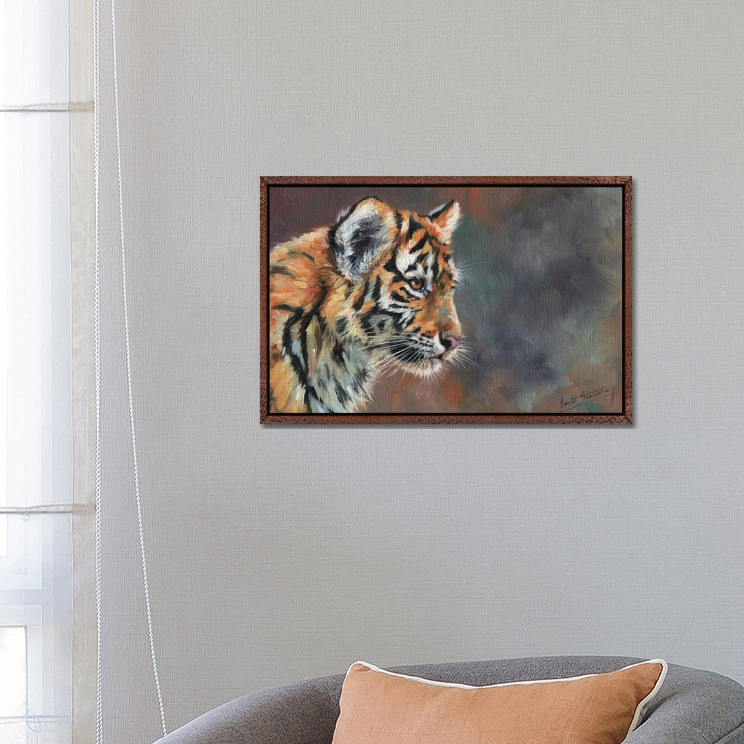 Tigerjunges Porträt in Öl von David Stribbling - Galerie-umwickelte Leinwand Giclée auf Leinwand