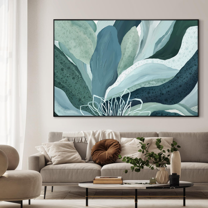 Grandes feuilles de fleurs botaniques vertes, illustrations d'art sur toile encadrées très grandes (assemblage de cadre requis)