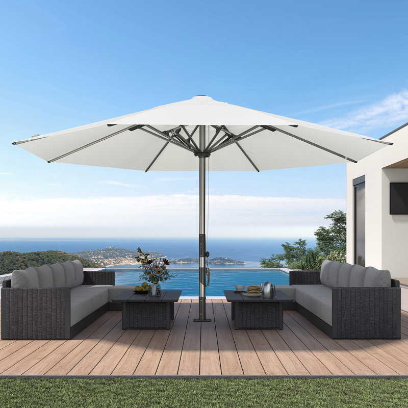 Très grand parasol rond commercial de 16 pi pour table de marché avec auvent ventilé et résistant au vent, Blanc